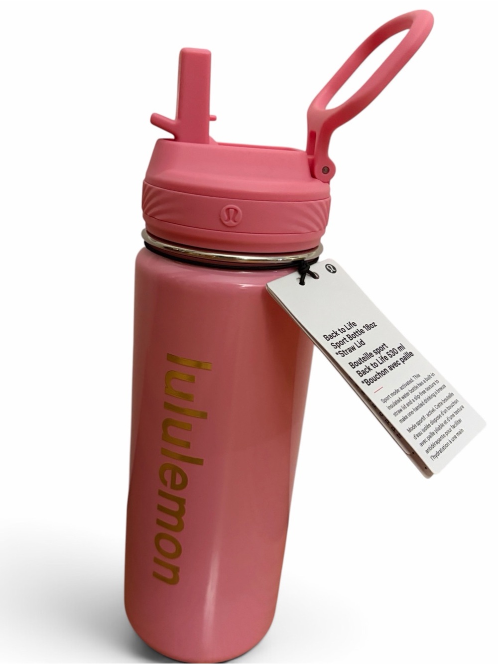 lululemon athletica Pink Stainless Water Bottle with Straw Lid and Loop